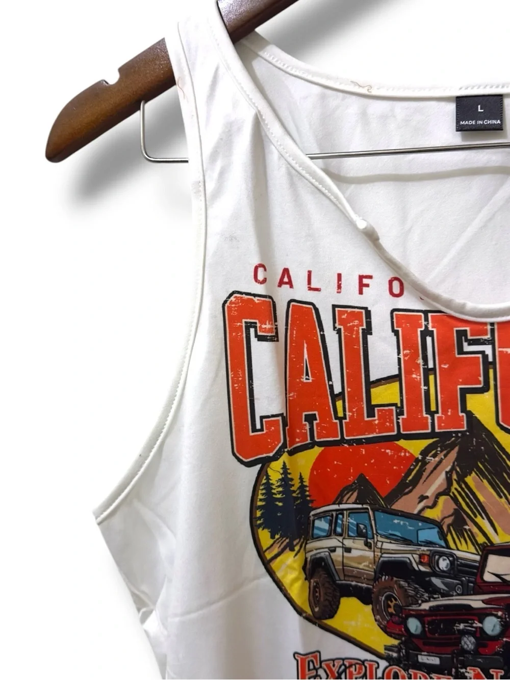 SHEIN | NWOT Matching Set White California Graphic Tank Top & Fuzzy Shorts (L)